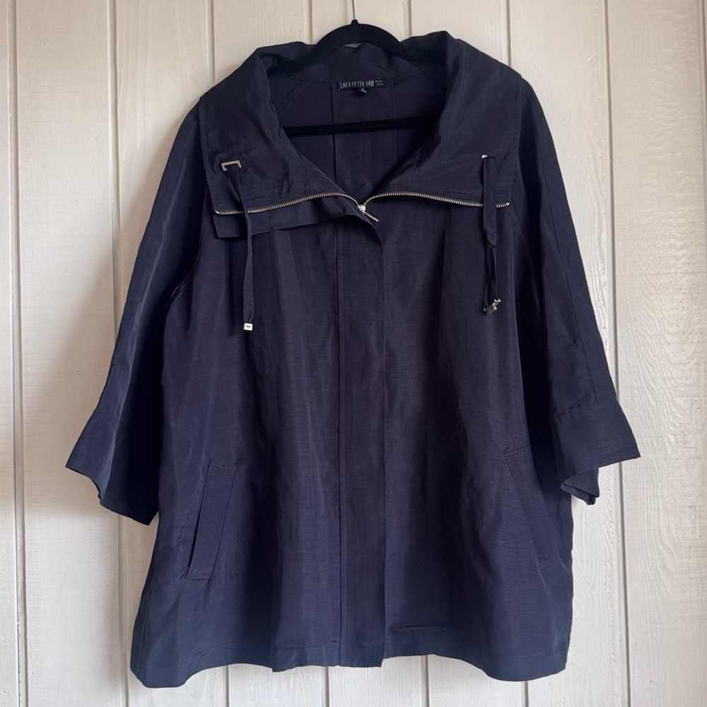 Lafayette 148 New York Navy Full Zip 3/4 Sleeve Jacket